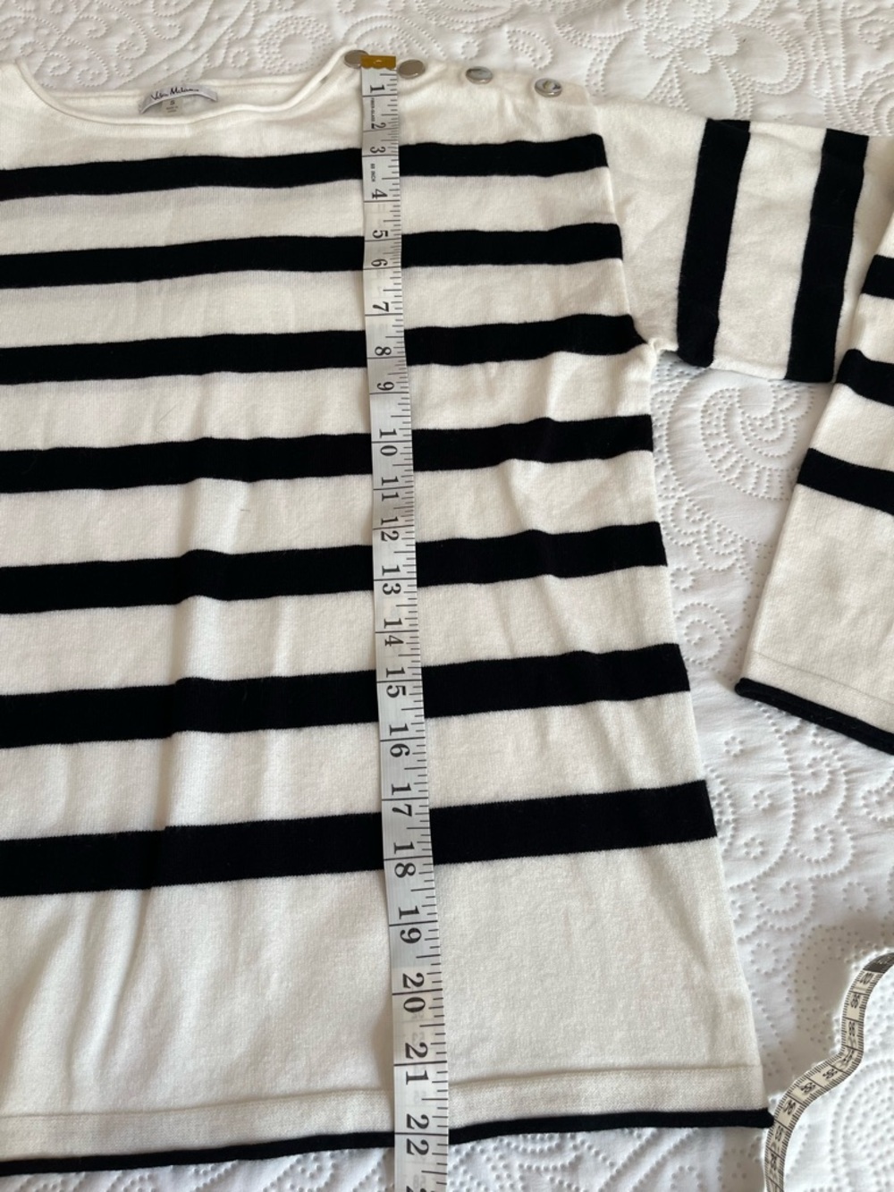 Vila Milano Striped Boatneck Button-Shoulder Sweater - White/Black Super Soft - Picture 6 of 10